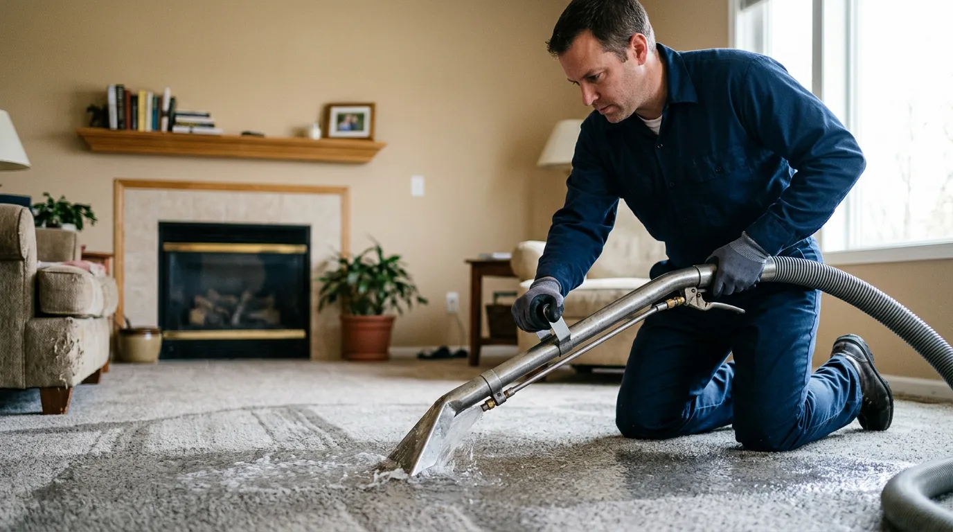 Water damage restoration technician working near Wood River, IL